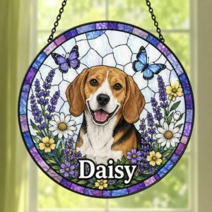 Custom Pet Portrait Stained Glass Suncatcher, Stained Glass Dog Memorial, Custom Dog Portrait From Photo, Sympathy Gifts, Stained Glass Dog - Style 2