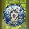 Custom Pet Portrait Stained Glass Suncatcher, Stained Glass Dog Memorial, Custom Dog Portrait From Photo, Sympathy Gifts, Stained Glass Dog - Style 9