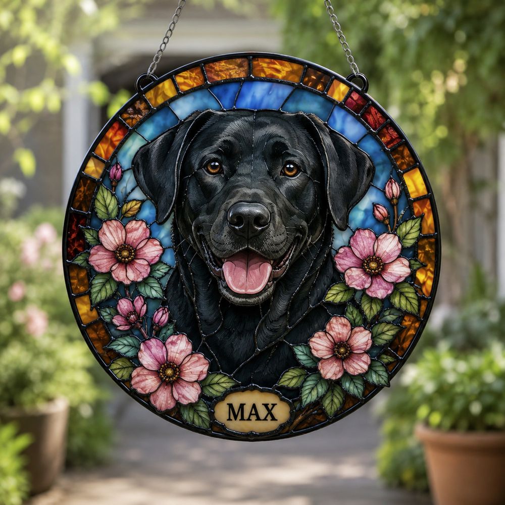 Custom Pet Portrait Suncatcher, Stained Glass Dog Memorial, Custom Dog Memorial, Dog Loss Keepsake, Pet Loss Gift - Style 1