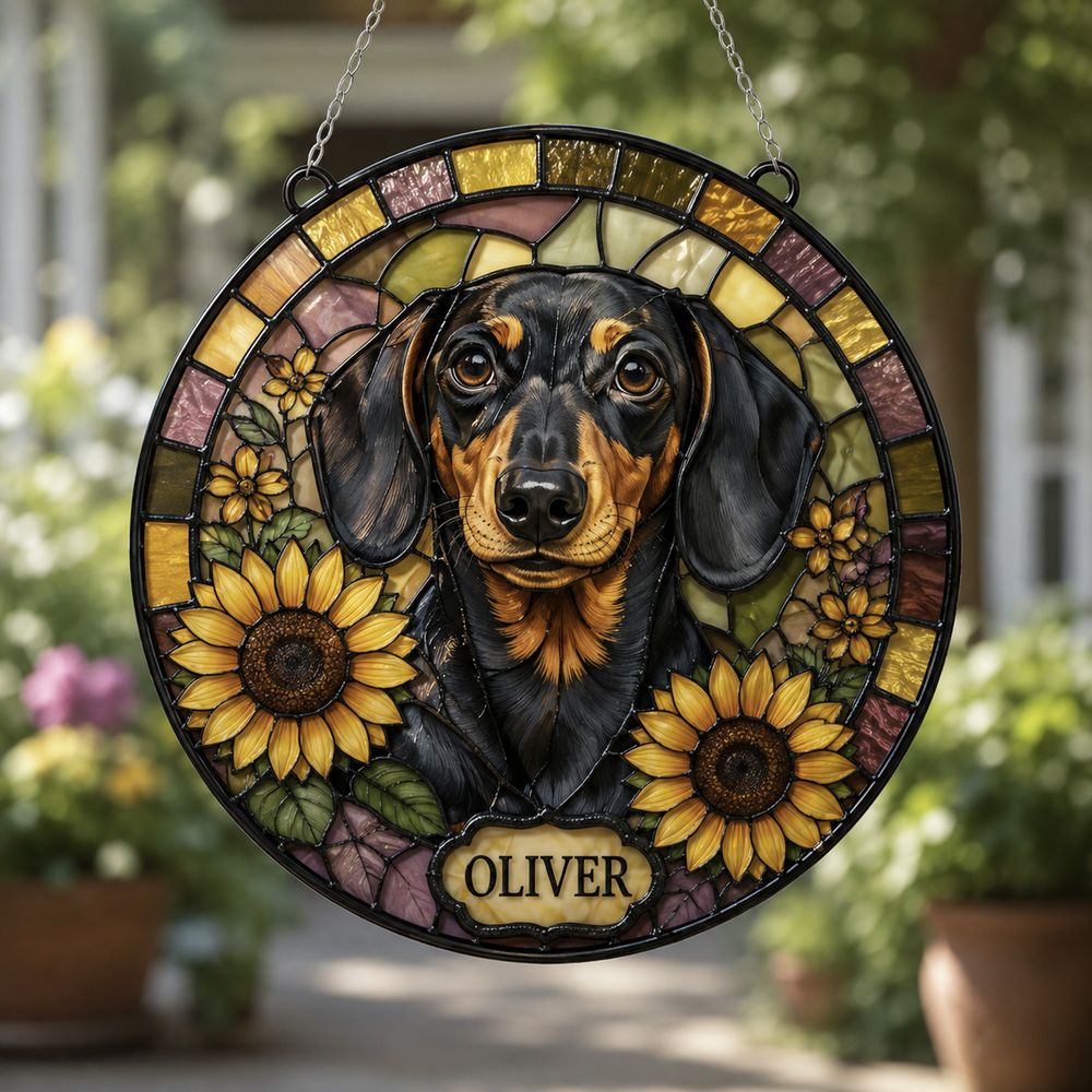 Custom Pet Portrait Suncatcher, Stained Glass Dog Memorial, Custom Dog Memorial, Dog Loss Keepsake, Pet Loss Gift - Style 10
