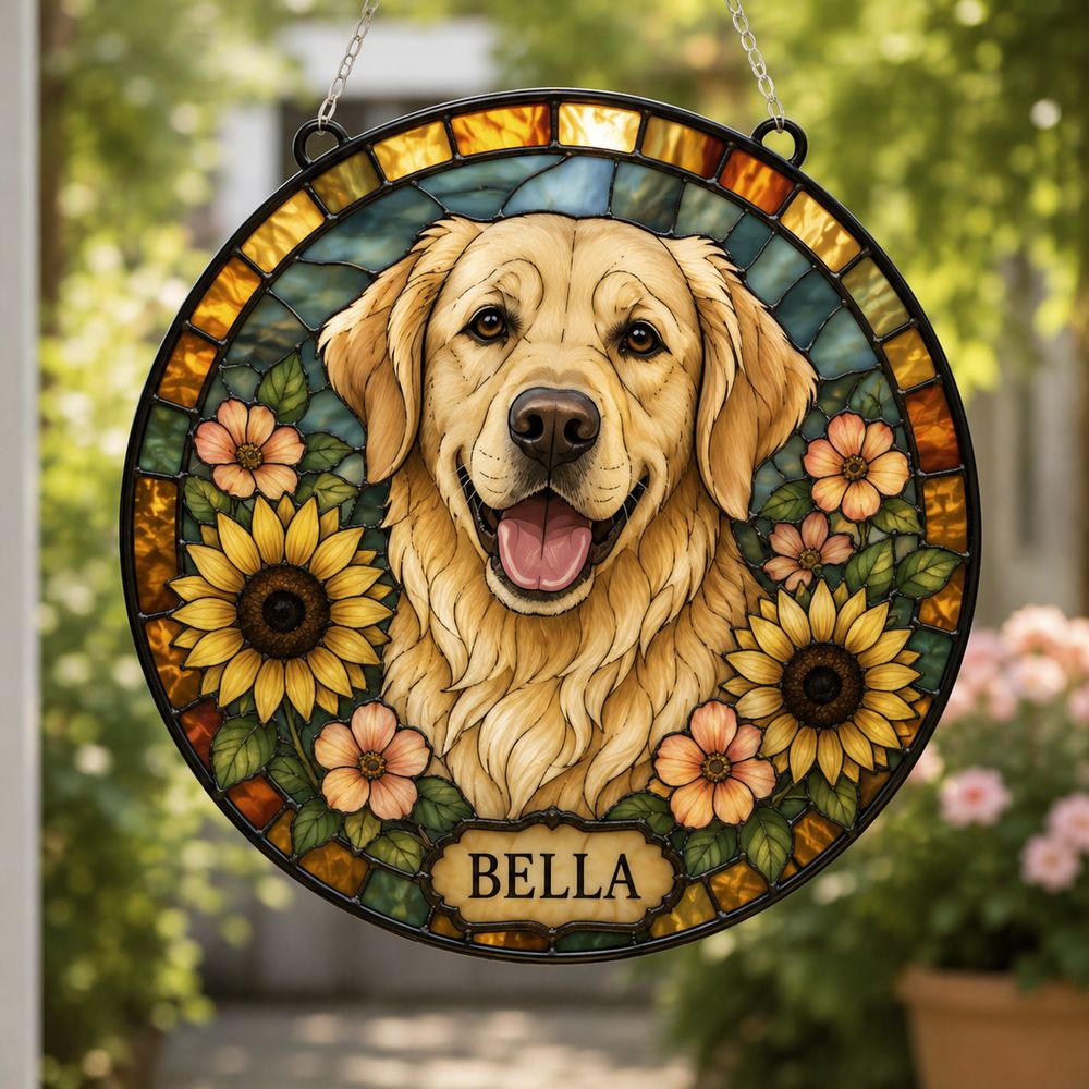 Custom Pet Portrait Suncatcher, Stained Glass Dog Memorial, Custom Dog Memorial, Dog Loss Keepsake, Pet Loss Gift - Style 2