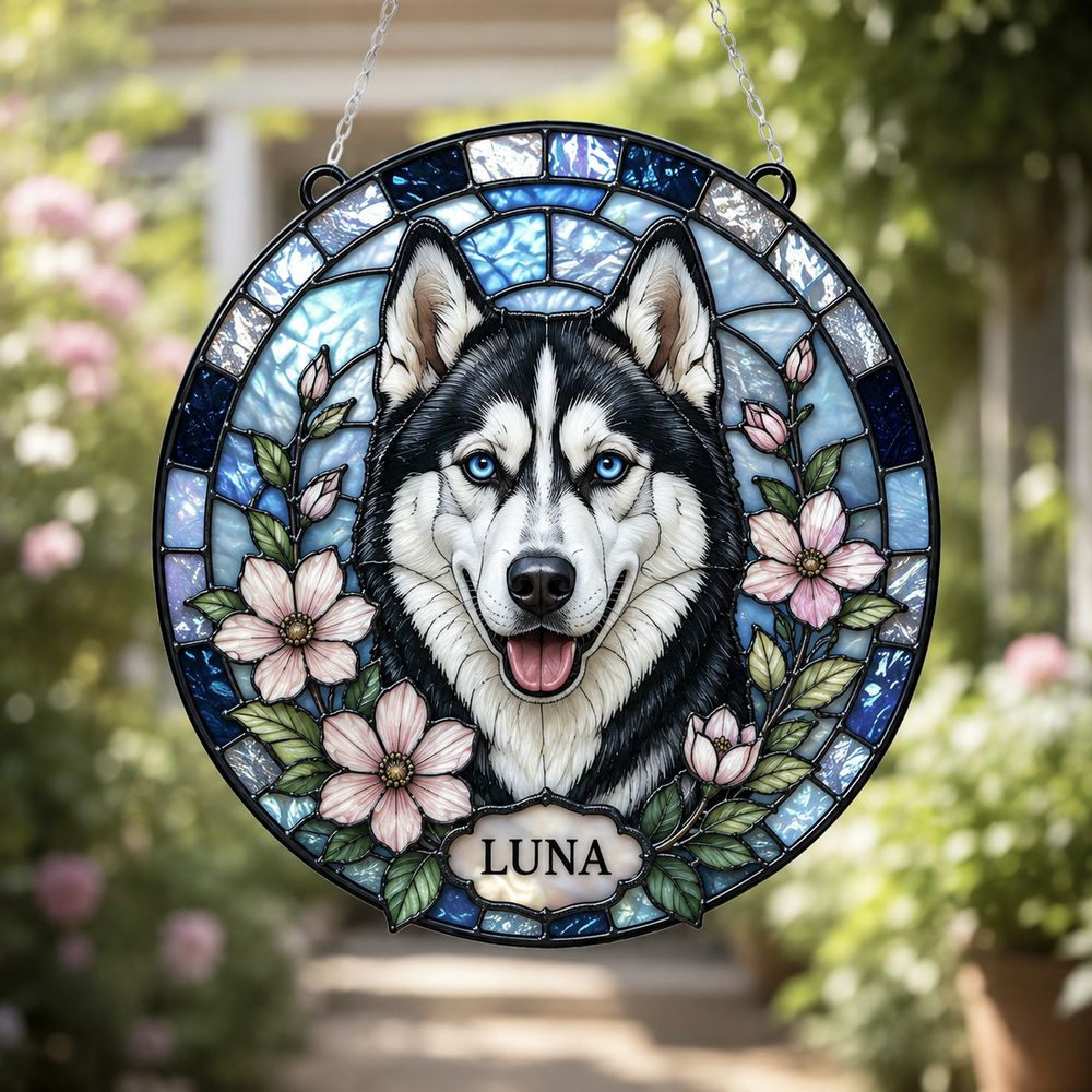 Custom Pet Portrait Suncatcher, Stained Glass Dog Memorial, Custom Dog Memorial, Dog Loss Keepsake, Pet Loss Gift - Style 4