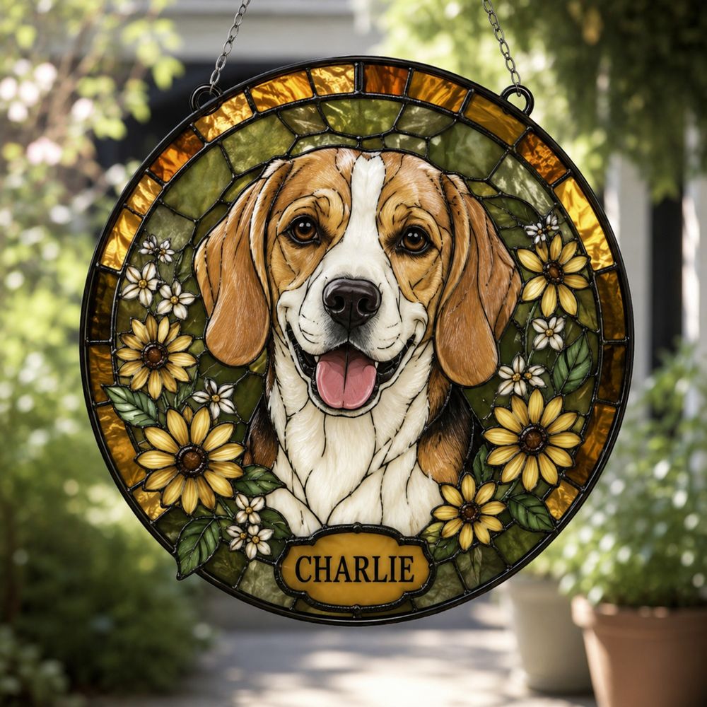 Custom Pet Portrait Suncatcher, Stained Glass Dog Memorial, Custom Dog Memorial, Dog Loss Keepsake, Pet Loss Gift - Style 5