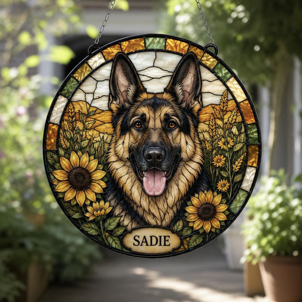 Custom Pet Portrait Suncatcher, Stained Glass Dog Memorial, Custom Dog Memorial, Dog Loss Keepsake, Pet Loss Gift - Style 7