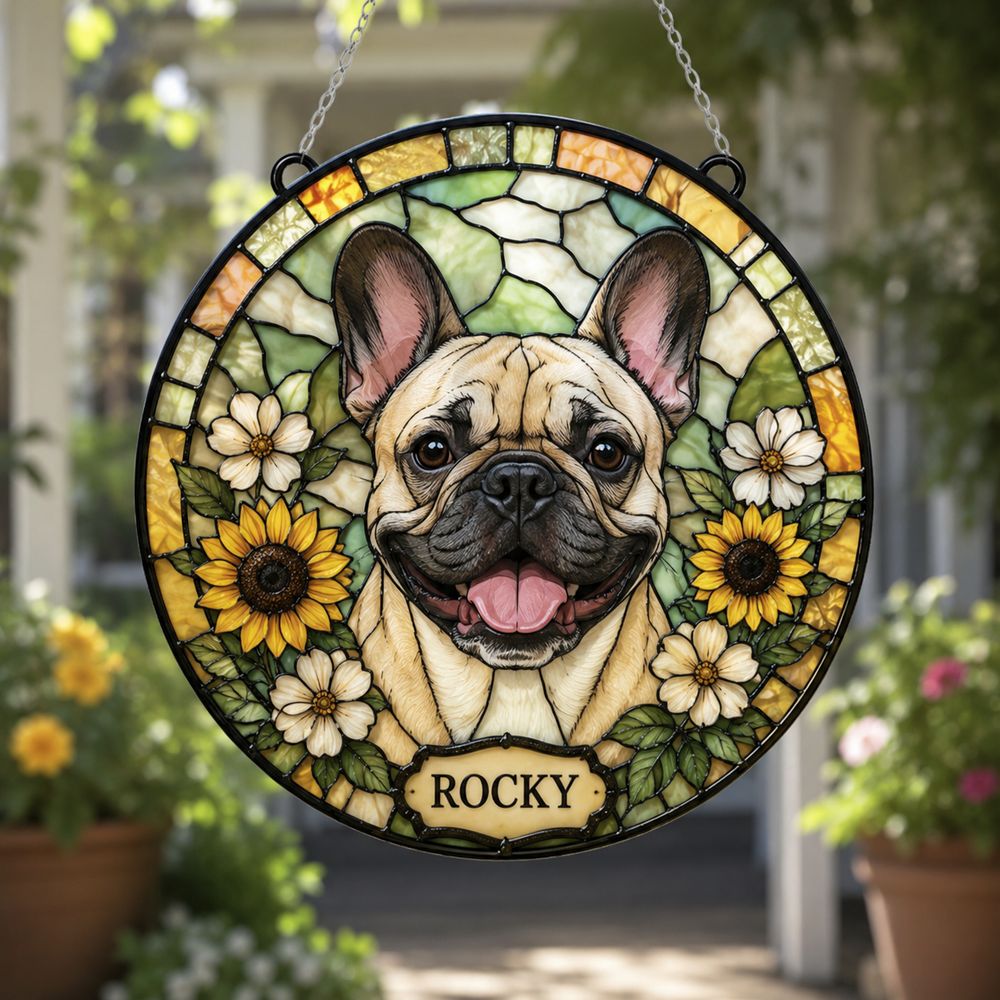 Custom Pet Portrait Suncatcher, Stained Glass Dog Memorial, Custom Dog Memorial, Dog Loss Keepsake, Pet Loss Gift - Style 8