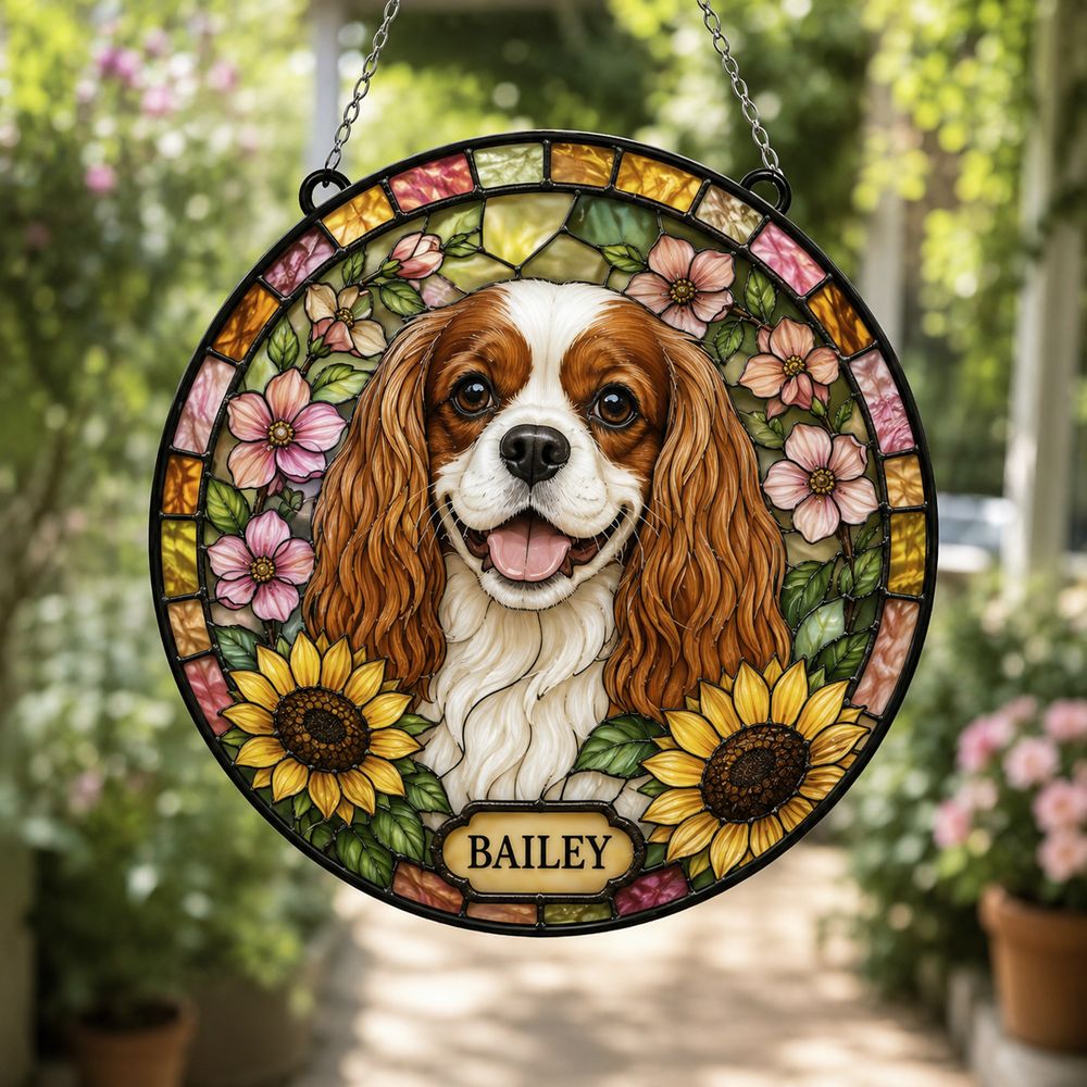 Custom Pet Portrait Suncatcher, Stained Glass Dog Memorial, Custom Dog Memorial, Dog Loss Keepsake, Pet Loss Gift - Style 9