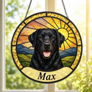 Custom Pet Portrait Suncatcherm, Stained Glass Style Window Hanging, Personalized Dog Memorial Gift Made From Your Photo - Style 2