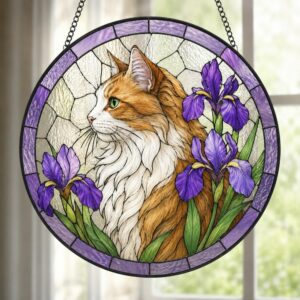 Custom Pet Stained Glass Suncatcher, Pet Memorial Gift, Personalized Cat Portrait From Photo, Pet Loss Gift, Stained Glass Pet Keepsake - Style 1