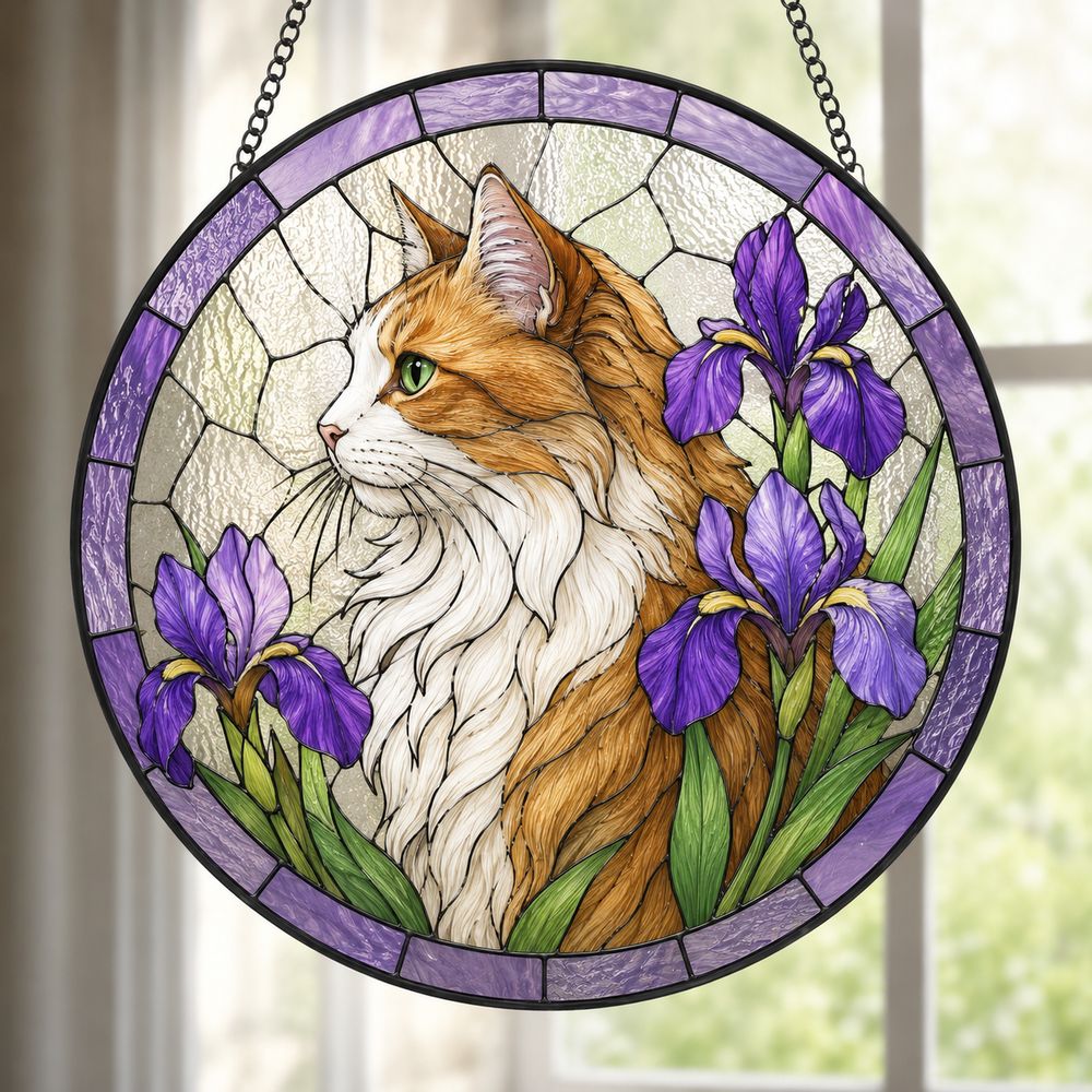 Custom Pet Stained Glass Suncatcher, Pet Memorial Gift, Personalized Cat Portrait From Photo, Pet Loss Gift, Stained Glass Pet Keepsake - Style 1