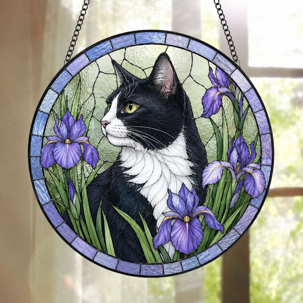 Custom Pet Stained Glass Suncatcher, Pet Memorial Gift, Personalized Cat Portrait From Photo, Pet Loss Gift, Stained Glass Pet Keepsake - Style 10