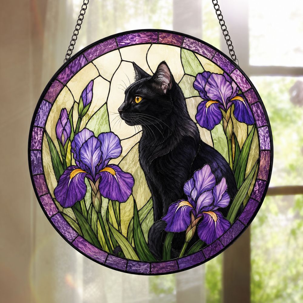 Custom Pet Stained Glass Suncatcher, Pet Memorial Gift, Personalized Cat Portrait From Photo, Pet Loss Gift, Stained Glass Pet Keepsake - Style 4