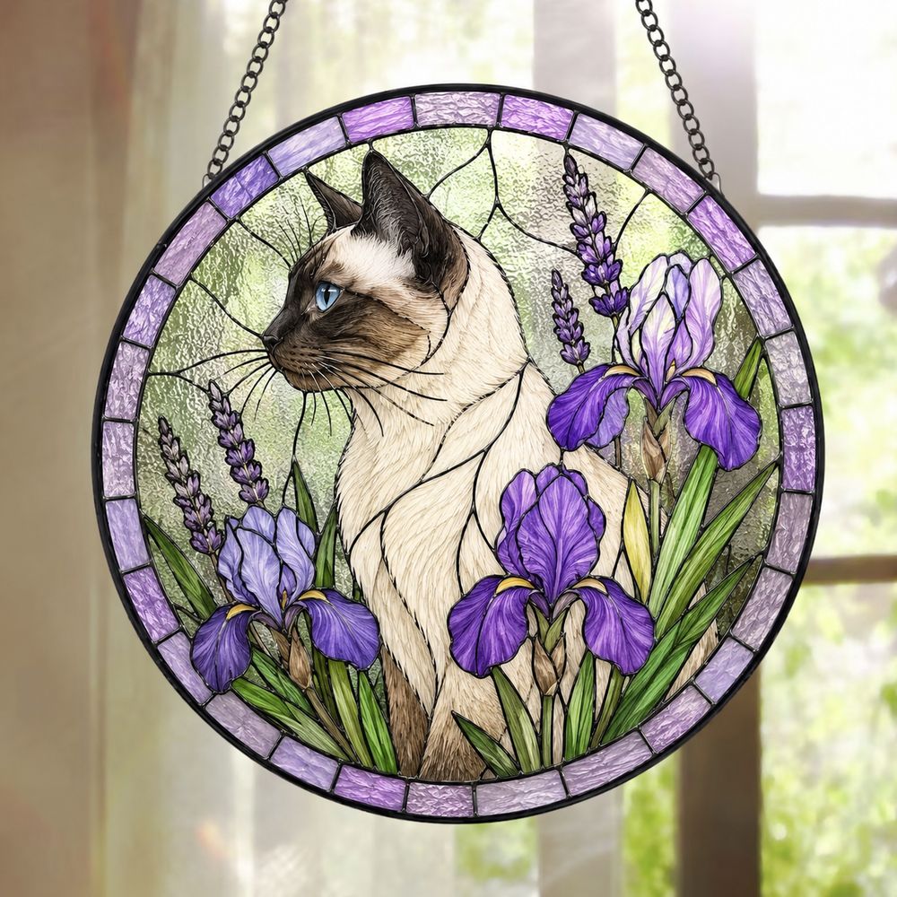 Custom Pet Stained Glass Suncatcher, Pet Memorial Gift, Personalized Cat Portrait From Photo, Pet Loss Gift, Stained Glass Pet Keepsake - Style 5