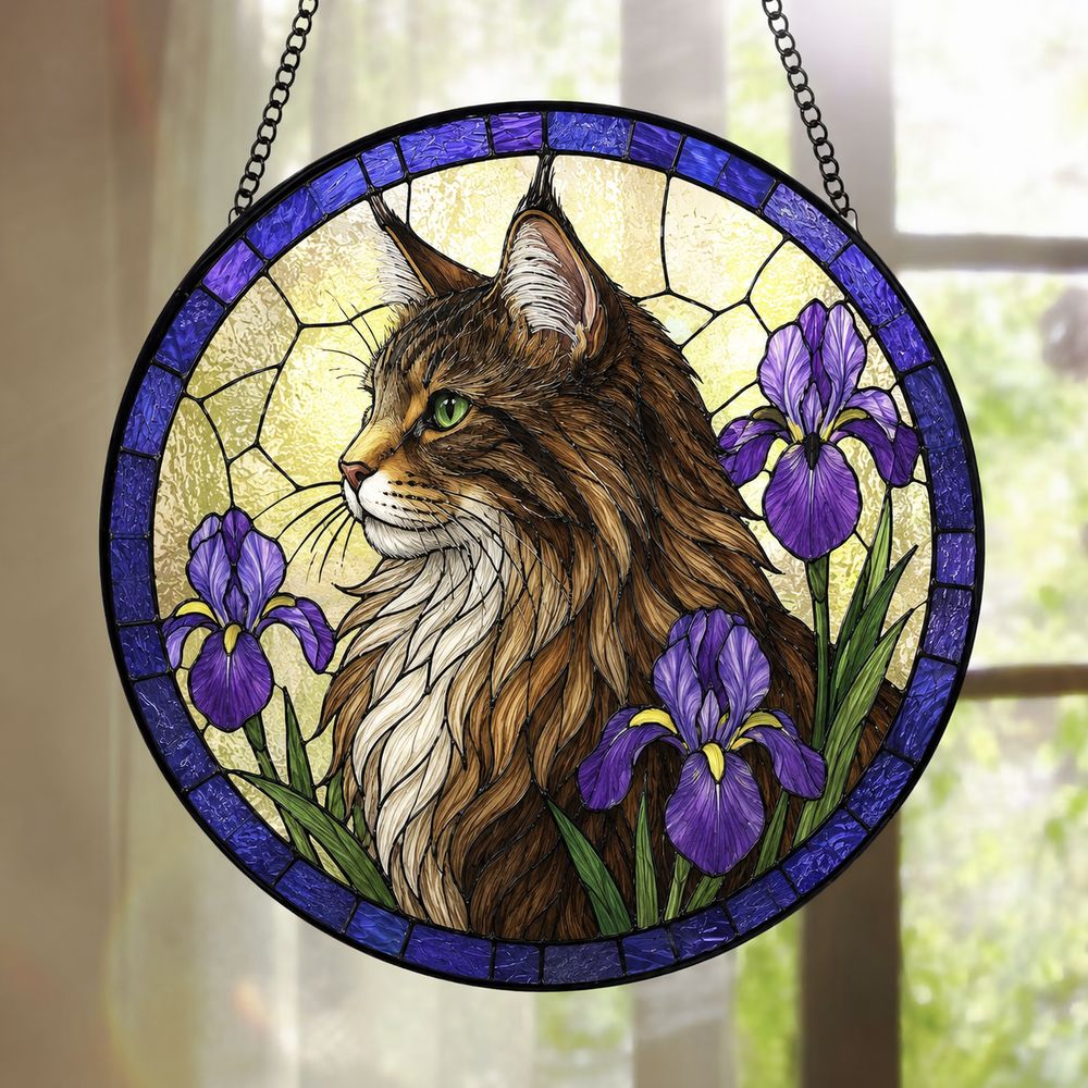 Custom Pet Stained Glass Suncatcher, Pet Memorial Gift, Personalized Cat Portrait From Photo, Pet Loss Gift, Stained Glass Pet Keepsake - Style 6