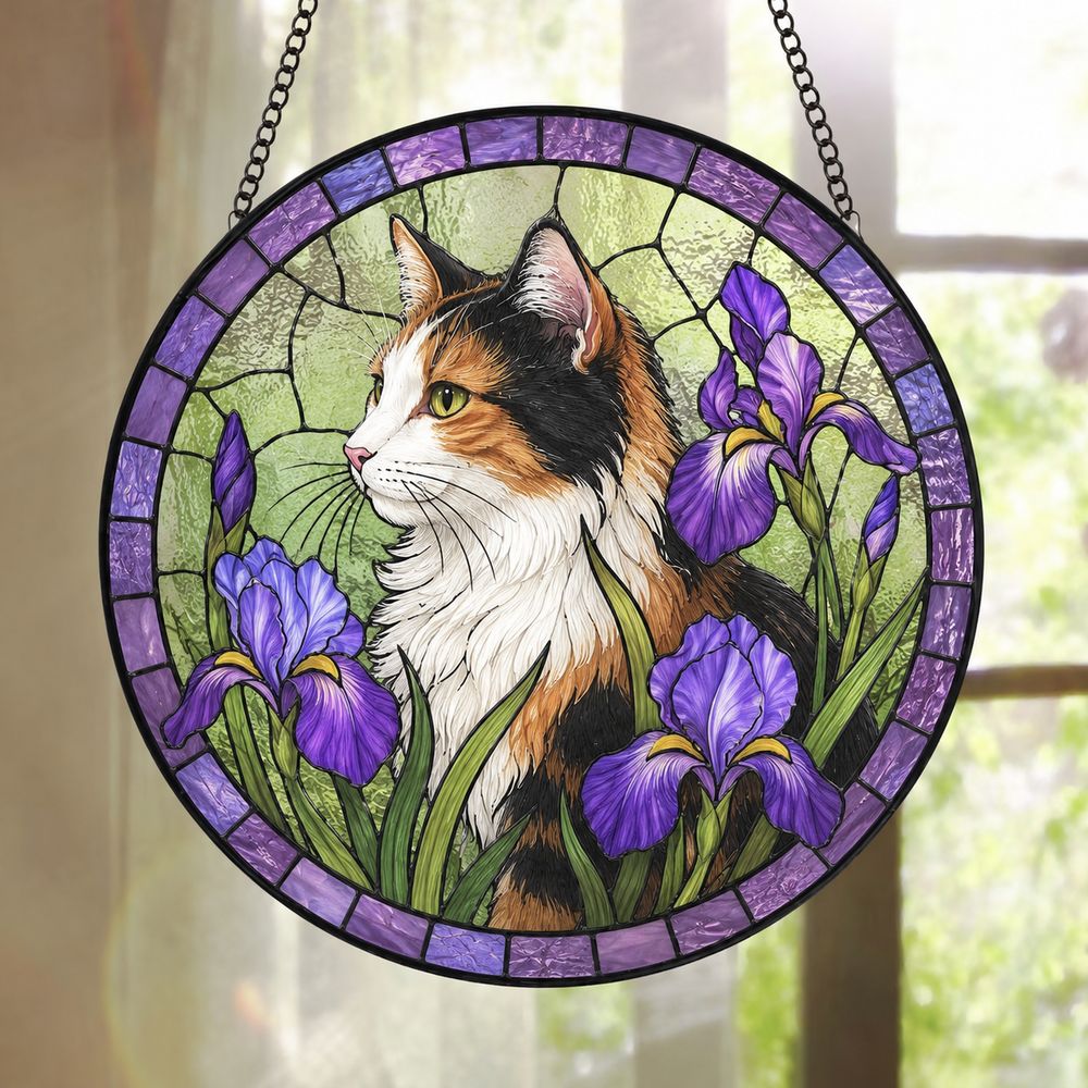 Custom Pet Stained Glass Suncatcher, Pet Memorial Gift, Personalized Cat Portrait From Photo, Pet Loss Gift, Stained Glass Pet Keepsake - Style 7
