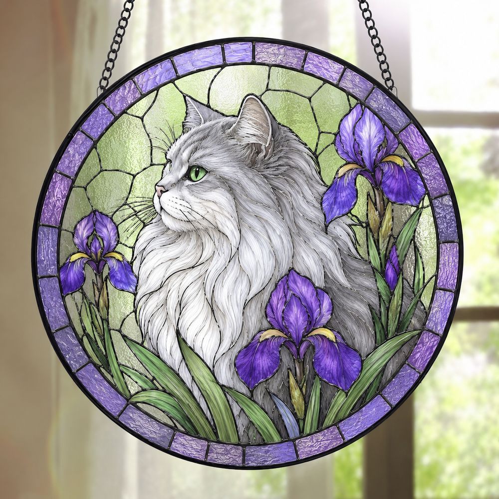 Custom Pet Stained Glass Suncatcher, Pet Memorial Gift, Personalized Cat Portrait From Photo, Pet Loss Gift, Stained Glass Pet Keepsake - Style 8