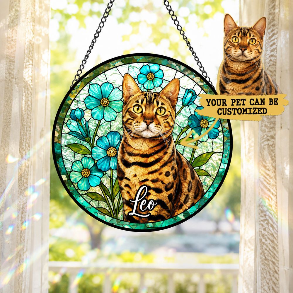 Custom Pet Stained Glass Suncatcher, Pet Memorial Gift, Personalized Dog Cat Memorial Window Decor, Dog Cat Loss Sympathy Gift, Pet Tribute Hanging Ornament - Style 10