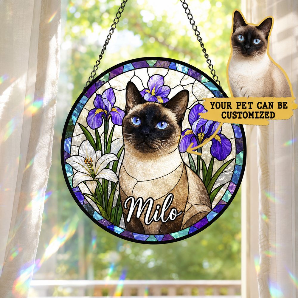 Custom Pet Stained Glass Suncatcher, Pet Memorial Gift, Personalized Dog Cat Memorial Window Decor, Dog Cat Loss Sympathy Gift, Pet Tribute Hanging Ornament - Style 5