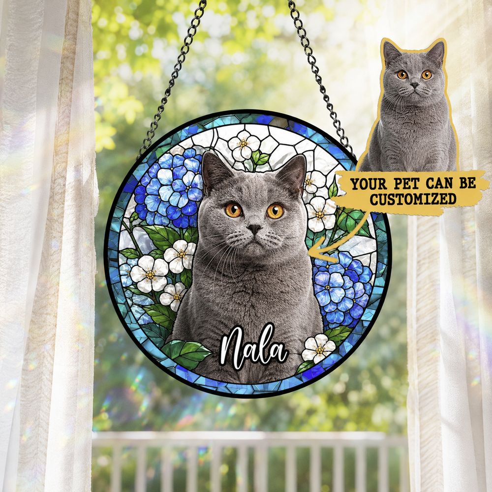 Custom Pet Stained Glass Suncatcher, Pet Memorial Gift, Personalized Dog Cat Memorial Window Decor, Dog Cat Loss Sympathy Gift, Pet Tribute Hanging Ornament - Style 9