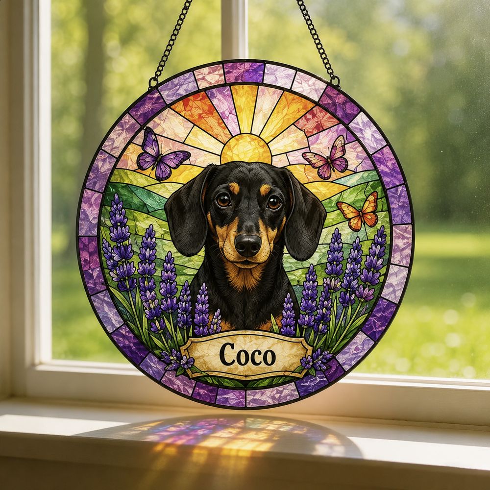 Custom Stained Glass Pet Portrait From Photo, Personalized Dog Loss Keepsake Gift, Dog Memorial Suncatcher, Pet Loss Gift, Window Hangings - Style 10