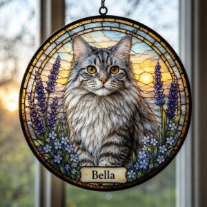 Personalized Cat Memorial Suncatcher, Stained Glass Pet Loss Gift, Stained Glass Pet Keepsake, Pet Memorial Gift - Style 1