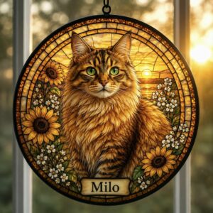 Personalized Cat Memorial Suncatcher, Stained Glass Pet Loss Gift, Stained Glass Pet Keepsake, Pet Memorial Gift - Style 2