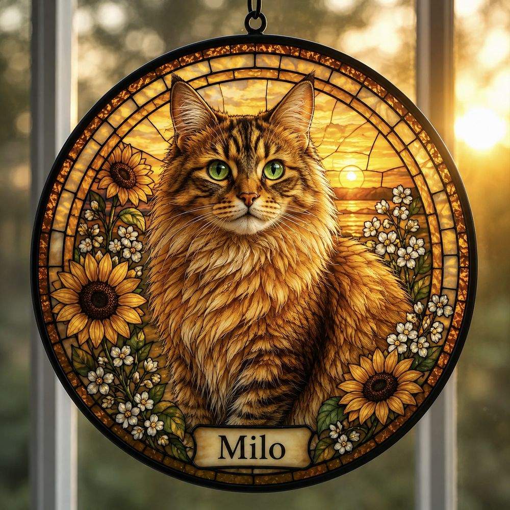 Personalized Cat Memorial Suncatcher, Stained Glass Pet Loss Gift, Stained Glass Pet Keepsake, Pet Memorial Gift - Style 2