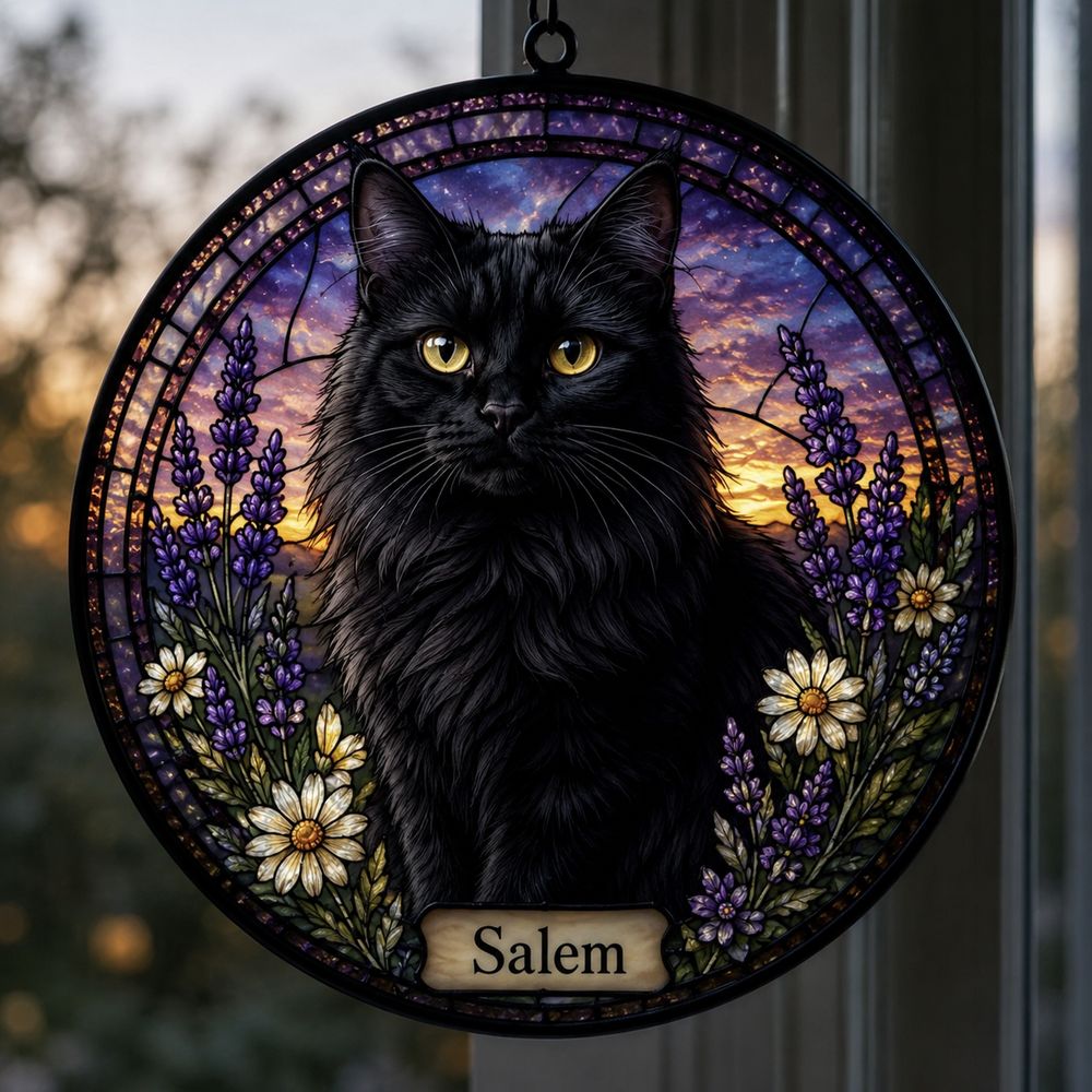 Personalized Cat Memorial Suncatcher, Stained Glass Pet Loss Gift, Stained Glass Pet Keepsake, Pet Memorial Gift - Style 3