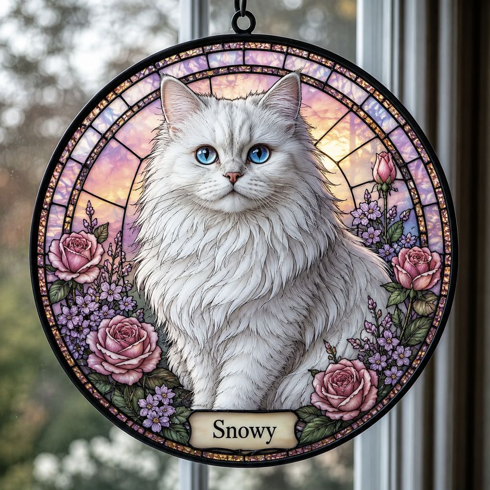 Personalized Cat Memorial Suncatcher, Stained Glass Pet Loss Gift, Stained Glass Pet Keepsake, Pet Memorial Gift - Style 4