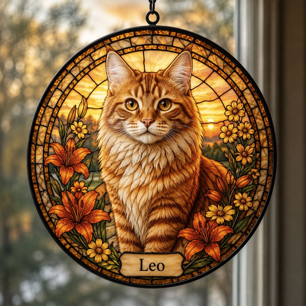 Personalized Cat Memorial Suncatcher, Stained Glass Pet Loss Gift, Stained Glass Pet Keepsake, Pet Memorial Gift - Style 5