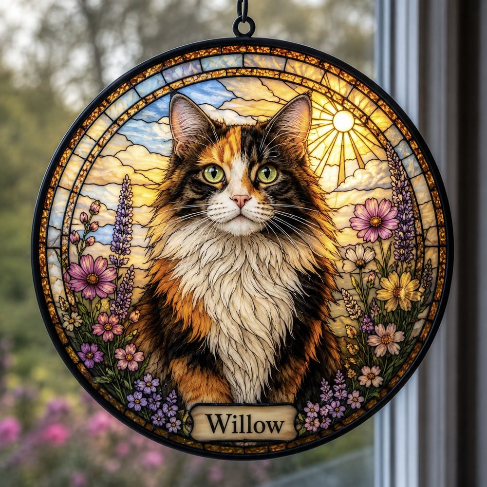 Personalized Cat Memorial Suncatcher, Stained Glass Pet Loss Gift, Stained Glass Pet Keepsake, Pet Memorial Gift - Style 6