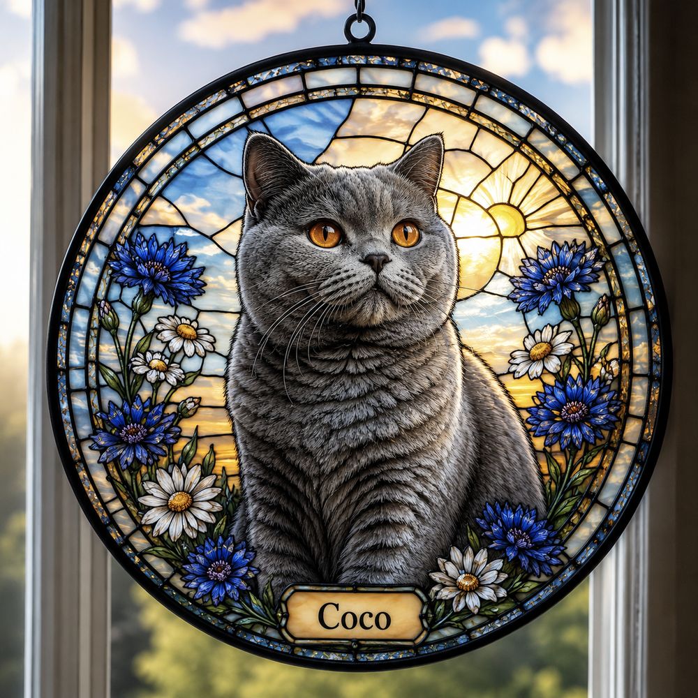 Personalized Cat Memorial Suncatcher, Stained Glass Pet Loss Gift, Stained Glass Pet Keepsake, Pet Memorial Gift - Style 7