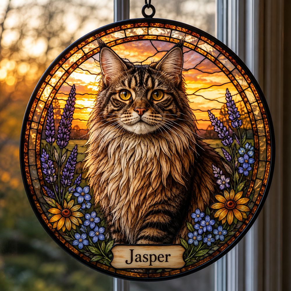 Personalized Cat Memorial Suncatcher, Stained Glass Pet Loss Gift, Stained Glass Pet Keepsake, Pet Memorial Gift - Style 8