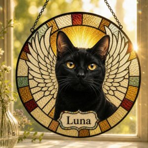 Personalized Cat Portrait Suncatcher, Custom Cat Stained Glass From Photo, Pet Memorial Gift, Cat Lover Gift - Style 1