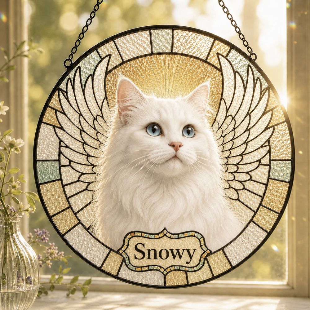 Personalized Cat Portrait Suncatcher, Custom Cat Stained Glass From Photo, Pet Memorial Gift, Cat Lover Gift - Style 2