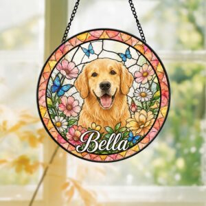 Personalized Dog Portrait Picture Stained Glass Suncatcher, Pet Portrait Stained Glass,Gifts For Pet Lover, Dog Loss Gift, Dog Memorial Gift - Style 1