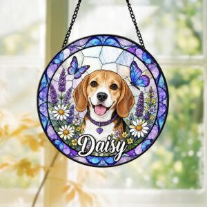 Personalized Dog Portrait Picture Stained Glass Suncatcher, Pet Portrait Stained Glass,Gifts For Pet Lover, Dog Loss Gift, Dog Memorial Gift - Style 2
