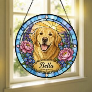 Personalized Dog Portrait Stained Glass, Custom Pet Photo Suncatcher, Pet Memorial Gift, Dog Keepsake, Pet Loss Gift, Dog Memorial Gift - Style 1