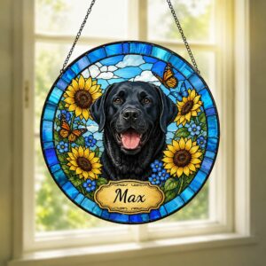 Personalized Dog Portrait Stained Glass, Custom Pet Photo Suncatcher, Pet Memorial Gift, Dog Keepsake, Pet Loss Gift, Dog Memorial Gift - Style 2