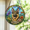 Personalized Dog Portrait Stained Glass Suncatcher, Custom Pet Memorial Stained Glass Photo Suncatcher, Dog Loss Keepsake, Pet Loss Gift - Style 4