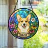 Personalized Dog Portrait Stained Glass Suncatcher, Custom Pet Memorial Stained Glass Photo Suncatcher, Dog Loss Keepsake, Pet Loss Gift - Style 7