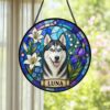 Personalized Dog Portrait Stained Glass Suncatcher, Custom Pet Memorial Stained Glass Photo Suncatcher, Dog Loss Keepsake, Pet Loss Gift - Style 8