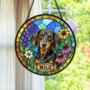 Personalized Dog Portrait Stained Glass Suncatcher, Custom Pet Memorial Stained Glass Photo Suncatcher, Dog Loss Keepsake, Pet Loss Gift - Style 9