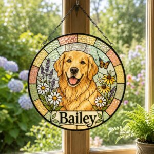 Personalized Dog Suncatcher, Custom Pet Portrait From Photo, Stained Glass Window Decor - Style 1
