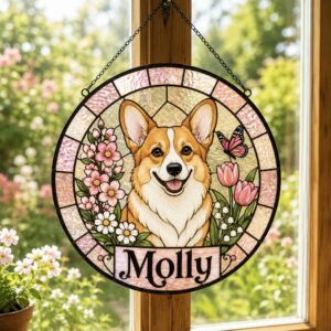 Personalized Dog Suncatcher, Custom Pet Portrait From Photo, Stained Glass Window Decor - Style 2