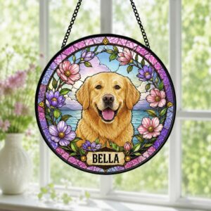 Personalized Pet Memorial Stained Glass Suncatcher, Custom Pet Photo Gift, Dog Cat Remembrance Keepsake, Rainbow Bridge Window Decor - Style 1