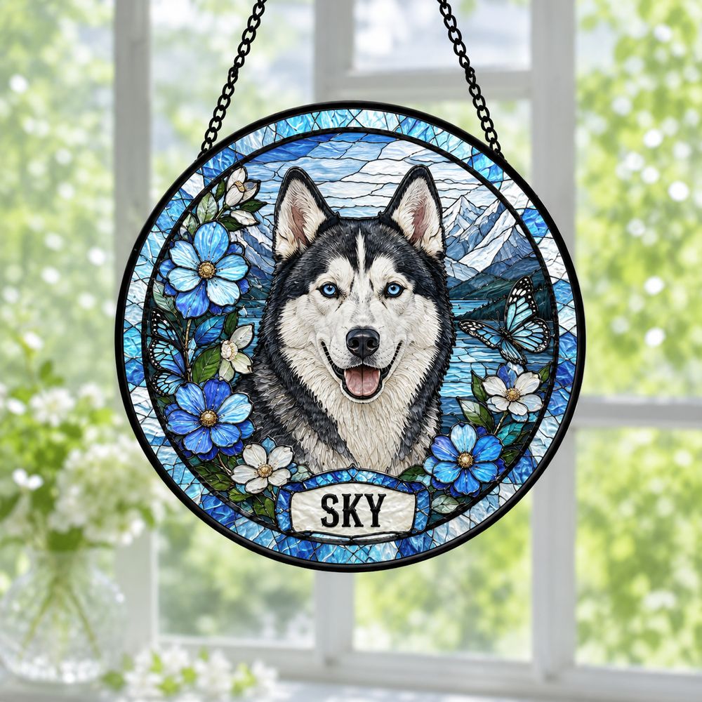 Personalized Pet Memorial Stained Glass Suncatcher, Custom Pet Photo Gift, Dog Cat Remembrance Keepsake, Rainbow Bridge Window Decor - Style 10