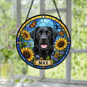 Personalized Pet Memorial Stained Glass Suncatcher, Custom Pet Photo Gift, Dog Cat Remembrance Keepsake, Rainbow Bridge Window Decor - Style 2