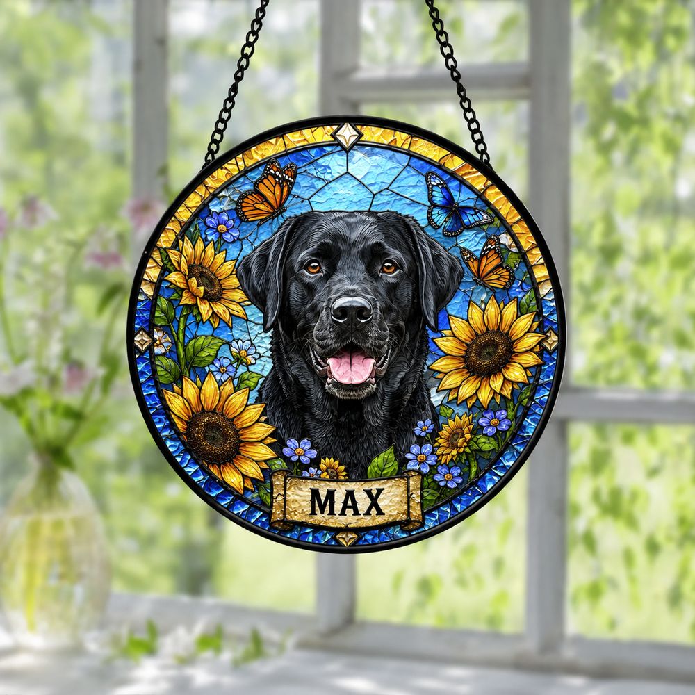 Personalized Pet Memorial Stained Glass Suncatcher, Custom Pet Photo Gift, Dog Cat Remembrance Keepsake, Rainbow Bridge Window Decor - Style 2