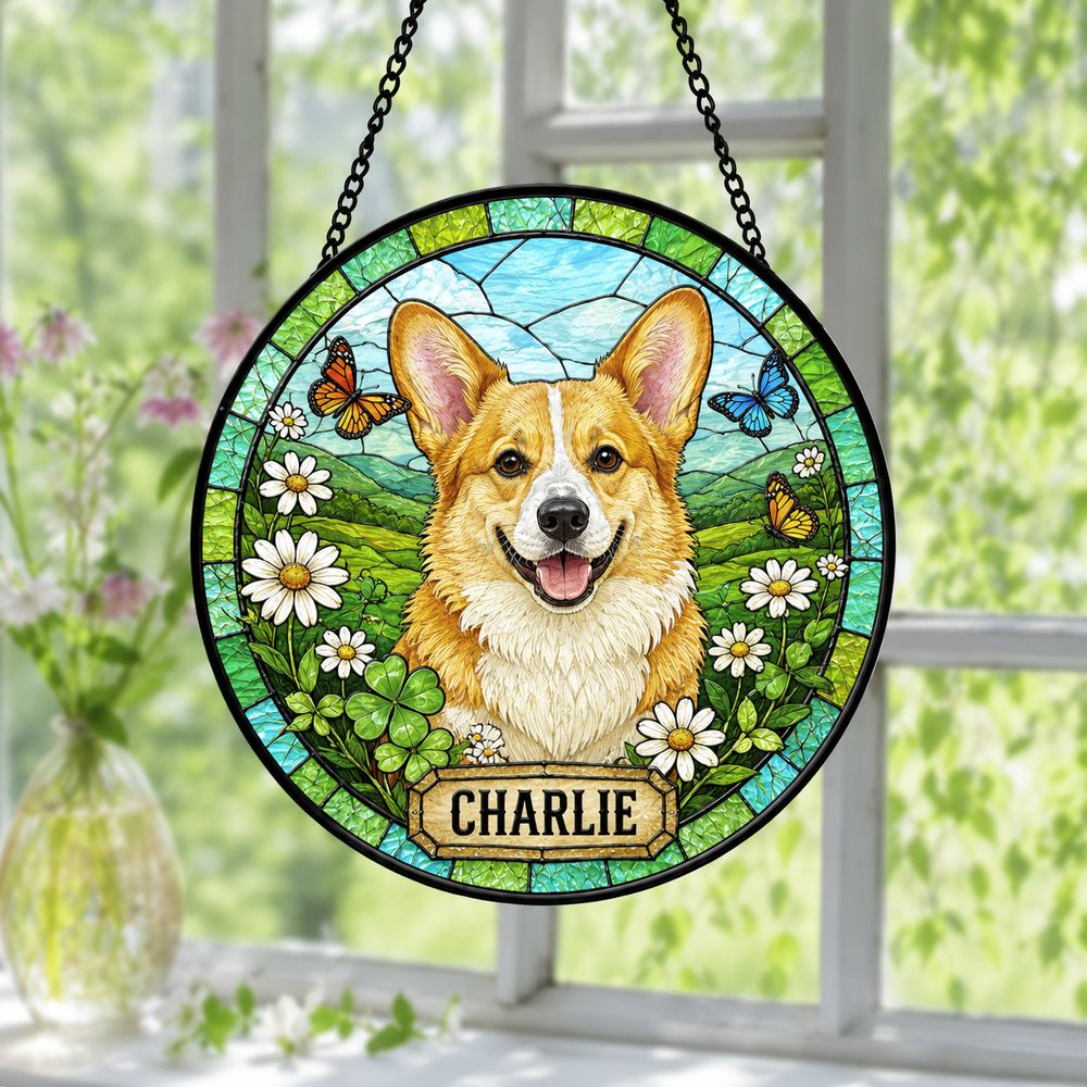 Personalized Pet Memorial Stained Glass Suncatcher, Custom Pet Photo Gift, Dog Cat Remembrance Keepsake, Rainbow Bridge Window Decor - Style 4