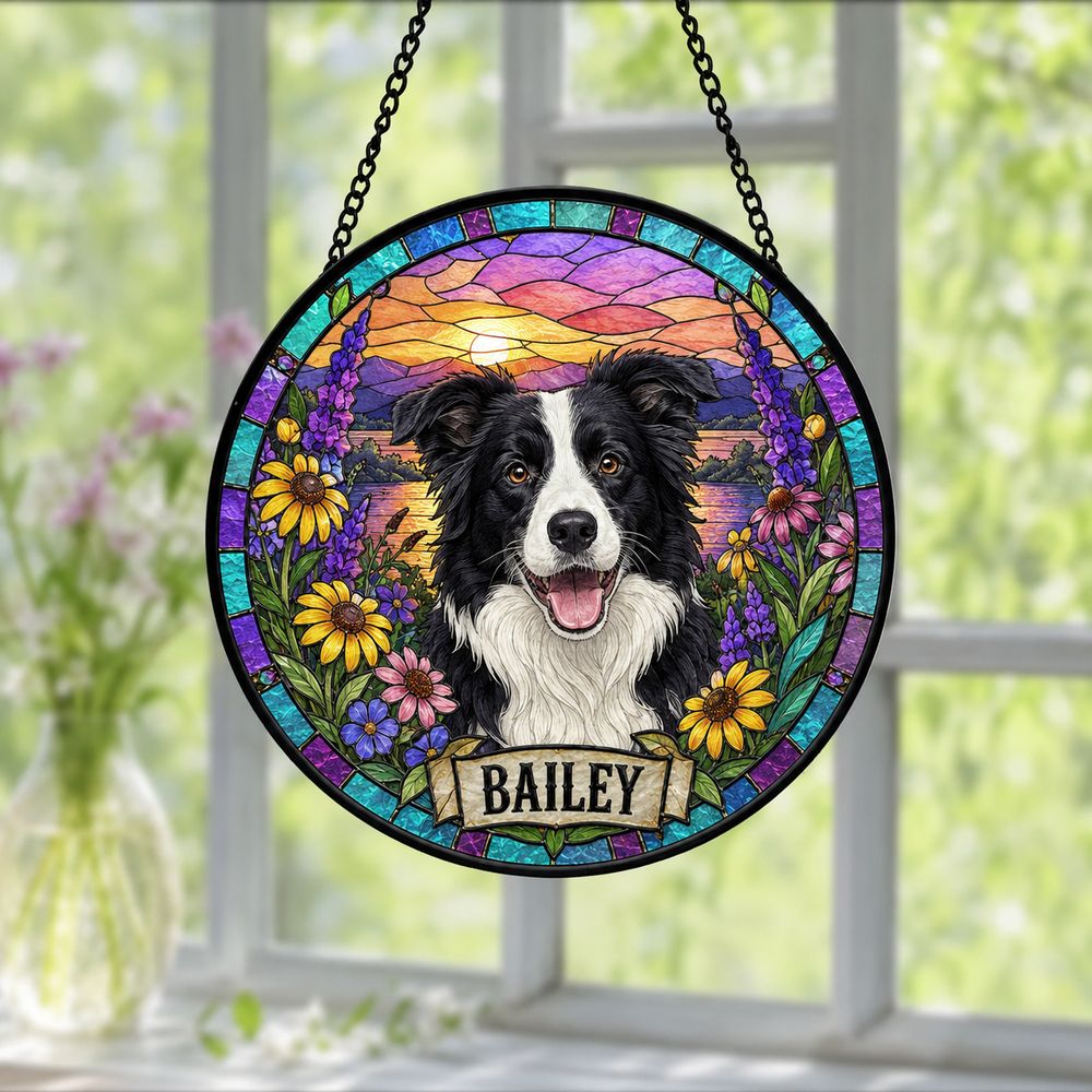 Personalized Pet Memorial Stained Glass Suncatcher, Custom Pet Photo Gift, Dog Cat Remembrance Keepsake, Rainbow Bridge Window Decor - Style 7